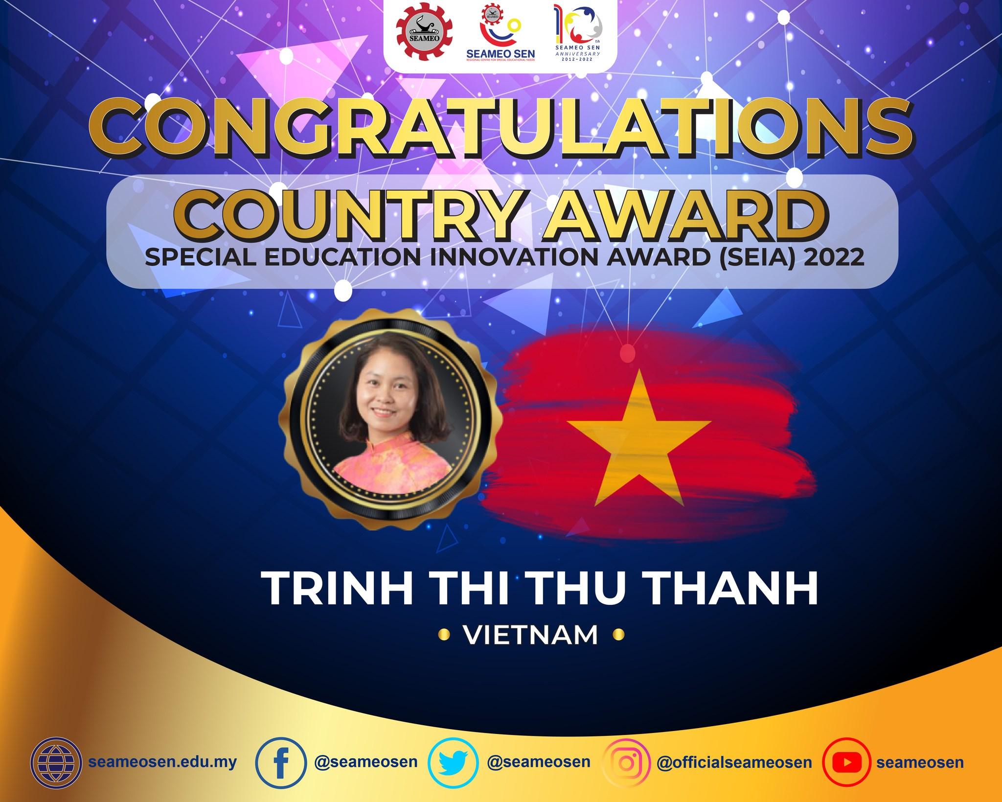 Country Award for Vietnam is Mdm. Trinh Thi Thu Thanh