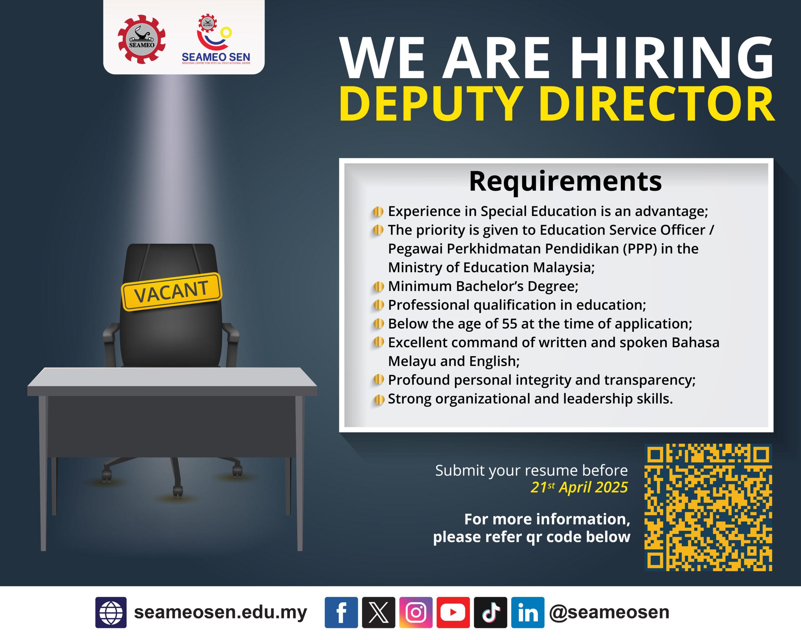 Vacancy for Deputy Director SEAMEO SEN